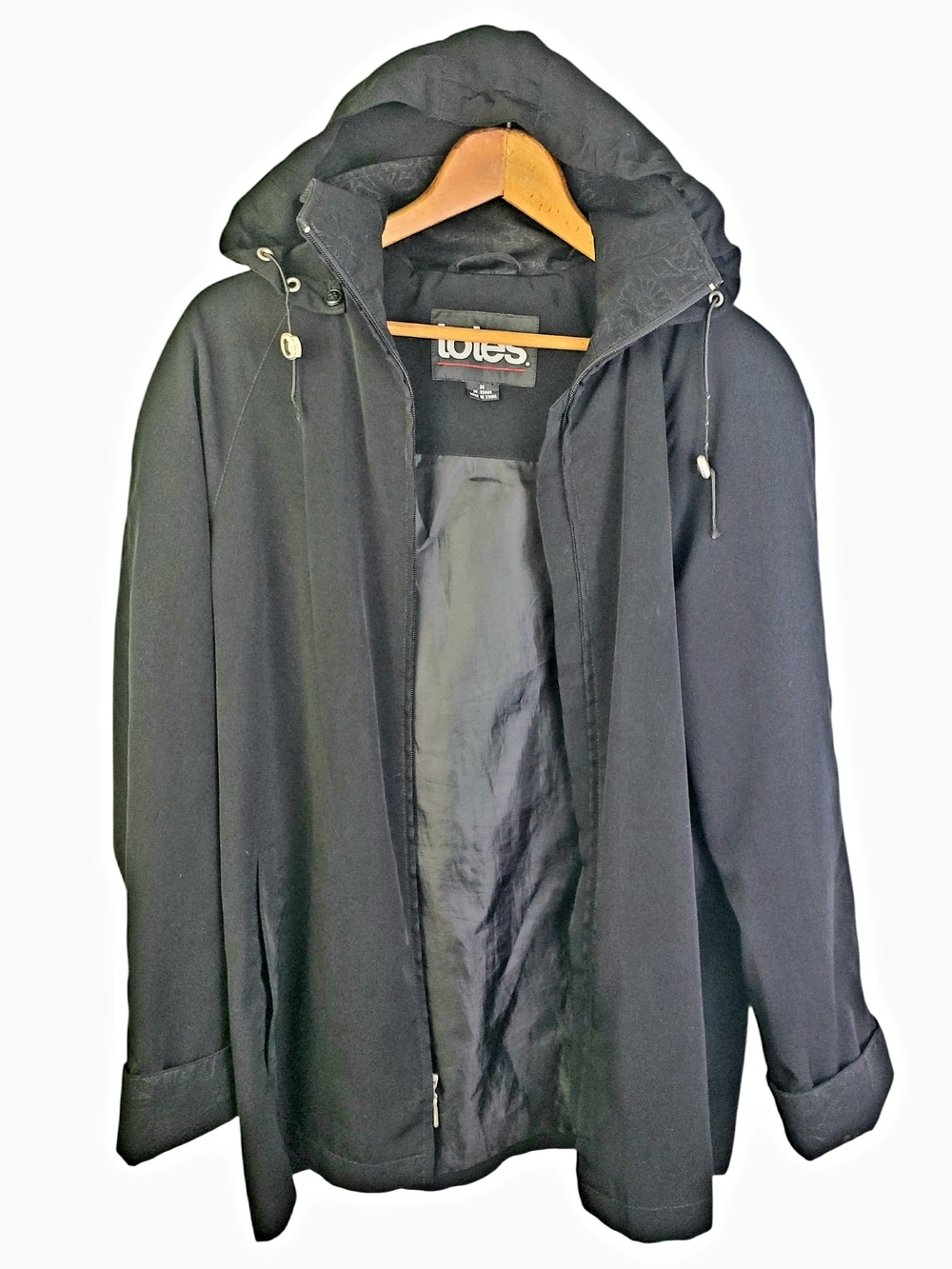 Vntg totes Black Hooded Rain Jacket Windbreaker Coat Women's MED. #389